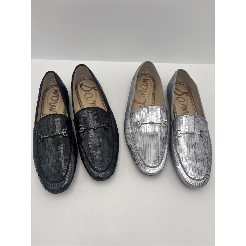 Sam Edelman Loraine Sequin Bit Loafer Platinum  And BlackBling Party Shoes Flats